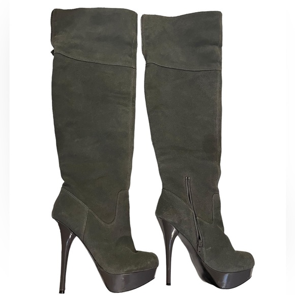 Steve Madden Boots ‘Calgarry’ Vintage Grey Suede Over-the-Knee Platforms - EUC - Picture 12 of 16